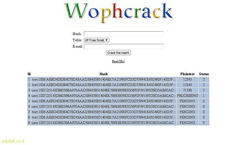 Wophcrack – Web Based Interface For Ophcrack Password Cracking Tool