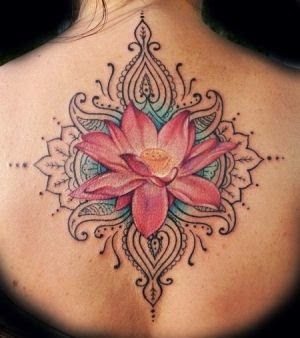 Women Back Pink Flower Tattoo, Pink Flower Women Back Tattoo, Women Back Flower Pink Tattoos, Women Flowers With Pink Tattoos, Women, Flowers, Parts,