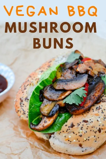 Smoky BBQ mushrooms in deli buns with lettuce leaves, red onion and chilli. The BBQ is the sauce not the cooking method. A satisfying lunch for lunchboxes or picnics. #sandwiches #mushroomsandwich #BBQsandwich #vegetariansandwich #lunchbox #BBQmushrooms 