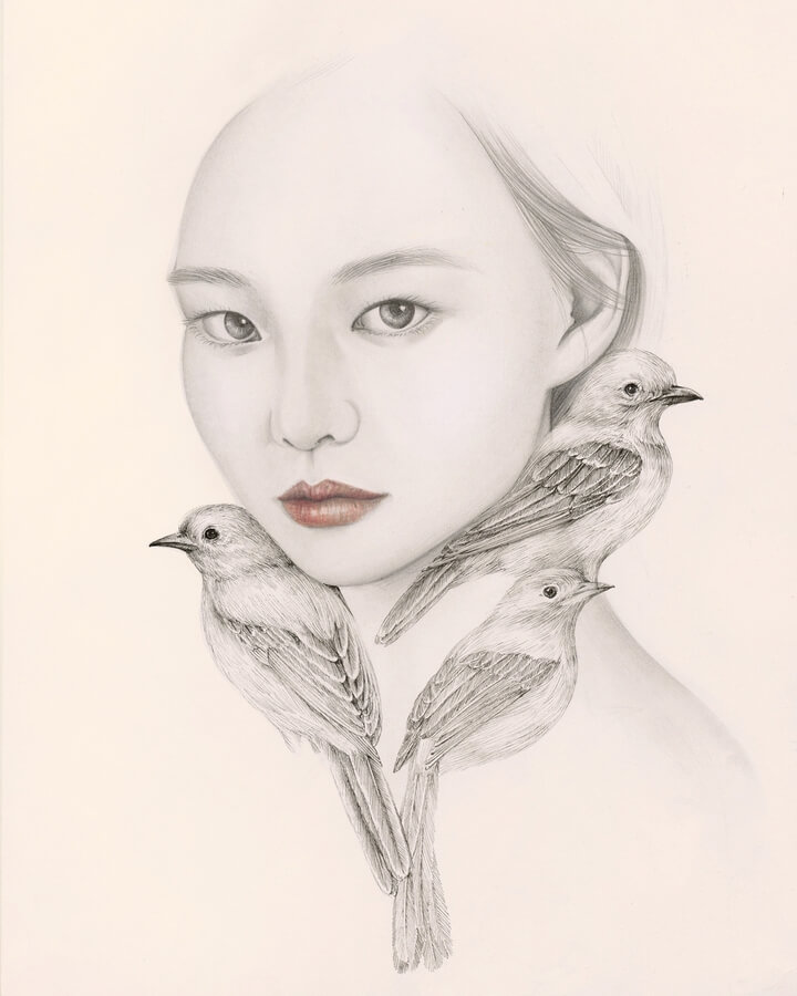 06-Women-with-Birds-Portrait-Drawings-okArt-www-designstack-co