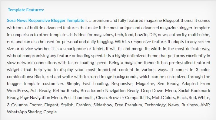 Sora News Premium Version Blogger Theme