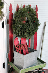 old schoolhouse, Christmas decor, rustic decor, farmhouse, picket fence, old snow shoes, old wagon, milk box, https://goo.gl/xpejCP