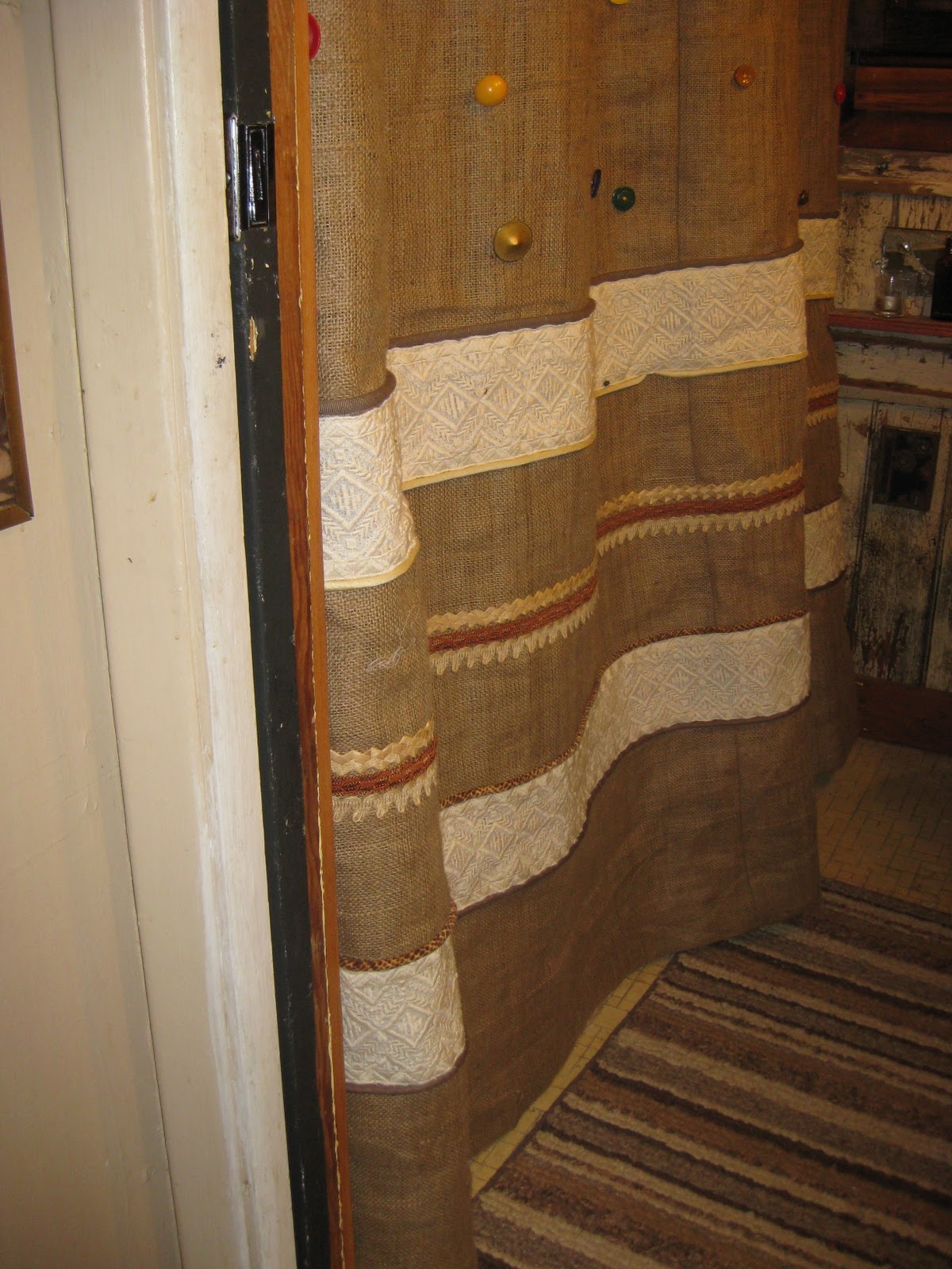 bathroom shower cleaners made the shower curtain from some burlap and trim I had collected or 