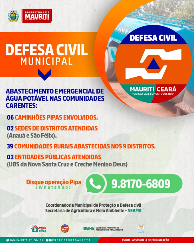 Ações Emergenciais Executadas Pela Prefeitura De Mauriti Ajudam Abastecer Comunidades Rurais.