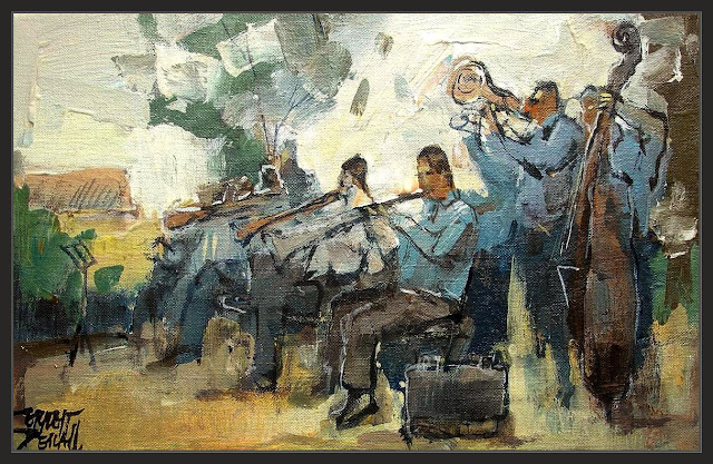 COBLA-MUSICA-ART-MUSICS-VILAVENUT-MUSICS-INSTRUMENTS-PAISATGES-GIRONA-CATALUNYA-PINTURES-ARTISTA-PINTOR-ERNEST DESCALS