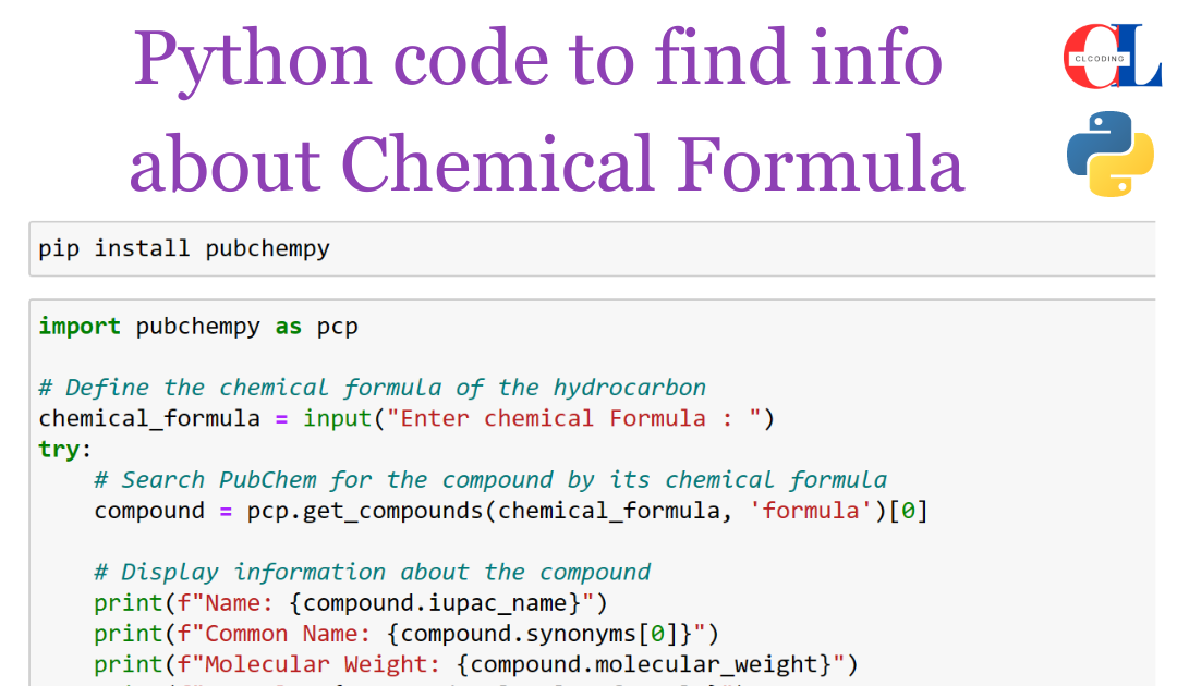Python code to find info about Chemical Formula ~ Computer Languages ...