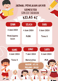 Jadwal Penilaian Akhir Semester 2 Kelas 4C SDN 020 Tarakan