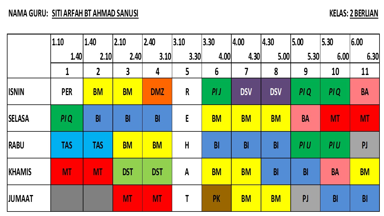 SK SAUJANA IMPIAN 2, KAJANG: JADUAL WAKTU SESI PETANG 2016