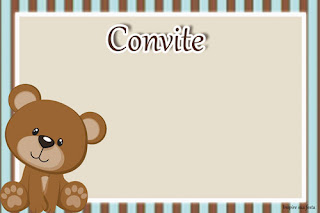 Bear with Stripes in Brown and Light Blue Free Printable Invitations, Labels or Cards.