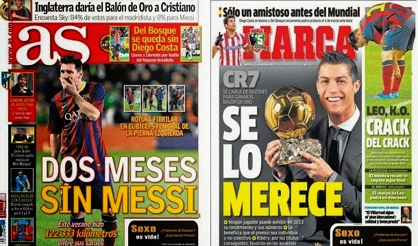 ‘Dos meses sin Messi’ y "CR7 se carga de razones para ganar el Balón de Oro: Se lo merece"