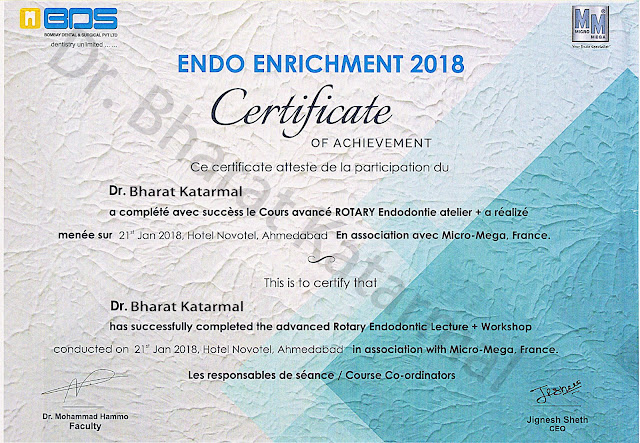 endo certificate to Dr. bharat katarmal by Dr. Mohammad Hammo