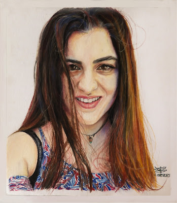 realistic female portrait drawing art of raw verse pitt pastel pencils