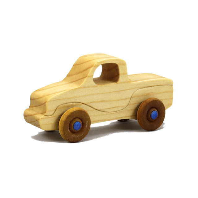 Wood Toy Truck, Handmade and Finished with Oil and Wax Metallic Sapphire Blue Acrylic Paint, Itty Bitty Jimmie Pickup