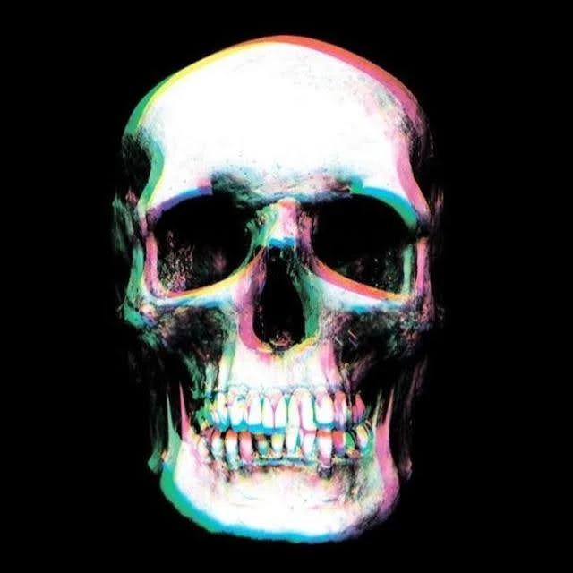 Trippy skull with 3D colors blue and red