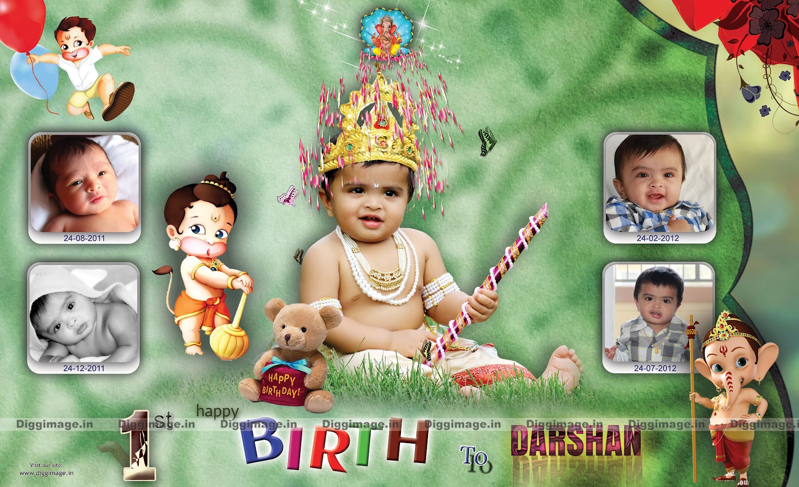 First Birthday To Nri Baby Darshan Flex Design By Diggimage In In