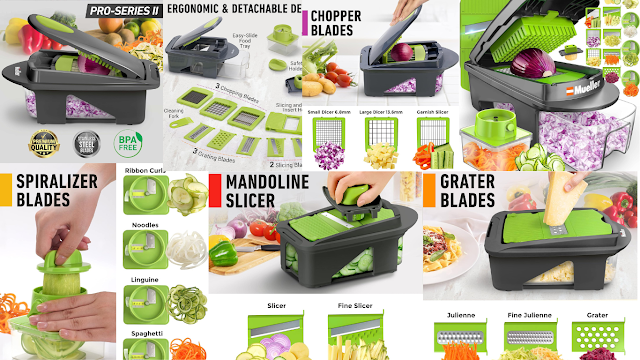 Effortless Meal Prep: Mueller Pro-Series All-in-One Mandoline Slicer and Food Chopper - Vegetable Spiralizer, Stainless Steel Blades, and Dishwasher Safe Design
