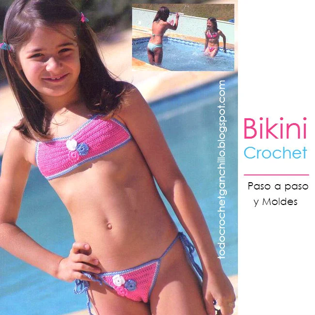 moldes y patrón de bikini de niña tejida al crochet