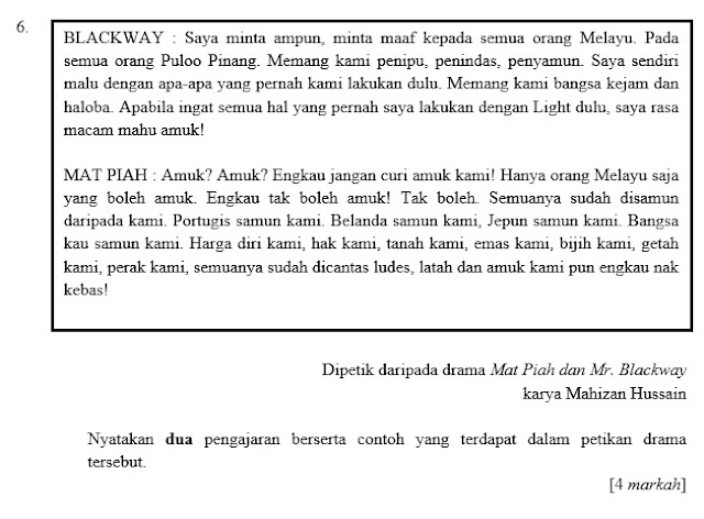 Kesusasteraan Melayu SPM & Bahasa Melayu PT3: Soalan 