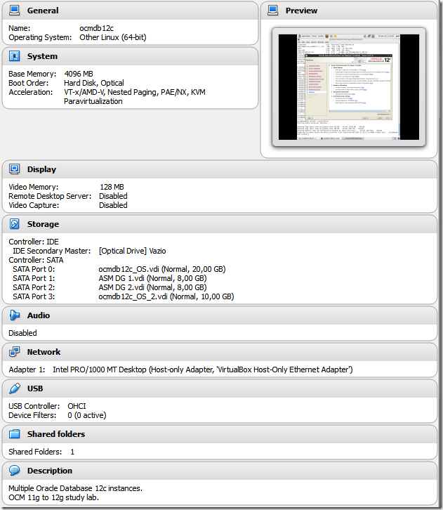 ocmdb12c VM Properties