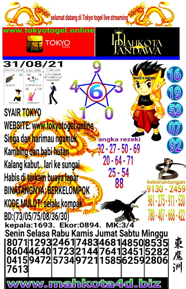 Syair Prediksi Tokyo Togel Selasa, 31 - Agustus - 2021