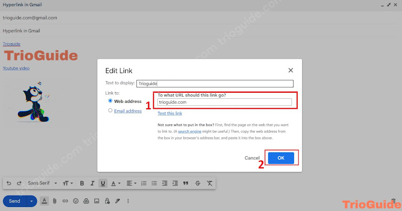 Edit link window to put targeted URL
