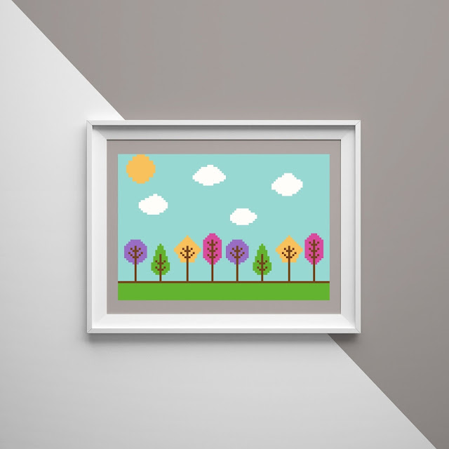 Colorful Trees Cross Stitch Pattern