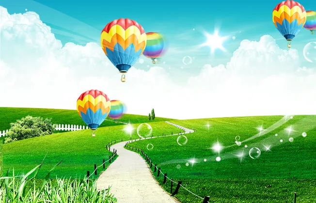 تحميل خلفية سماء صافيه وخضره وبالون مفتوحه للفوتوشوب Grass Balloon and Clear Sky PSD download