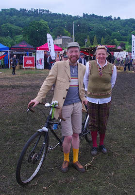 Pat and Christine pose with their 1930s tandem