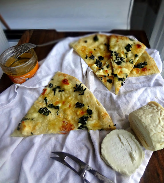 Chevre and Spinach Pizza with Truffle Honey