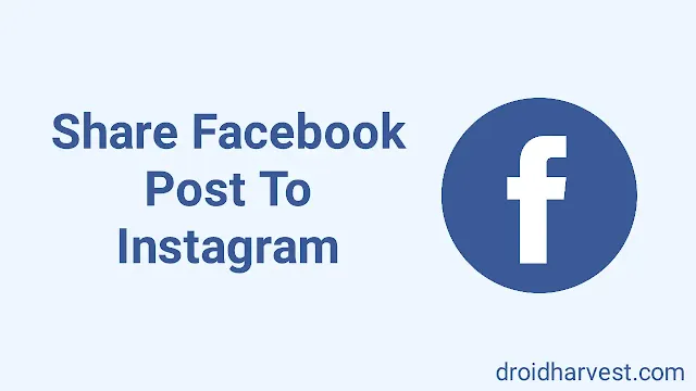 A picture of the Facebook logo with the text share Facebook post to Instagram