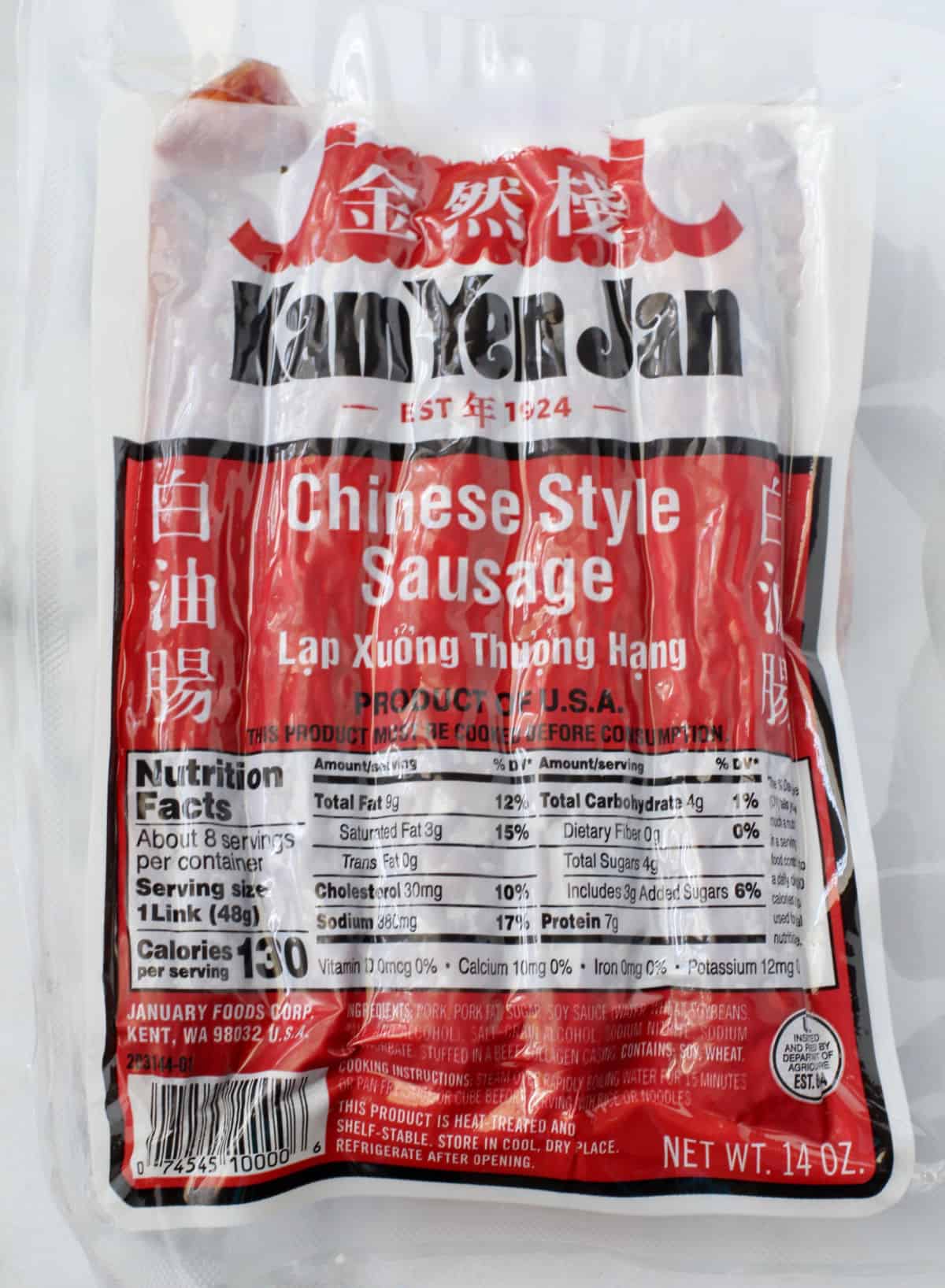 Package of Chinese-style sausage.