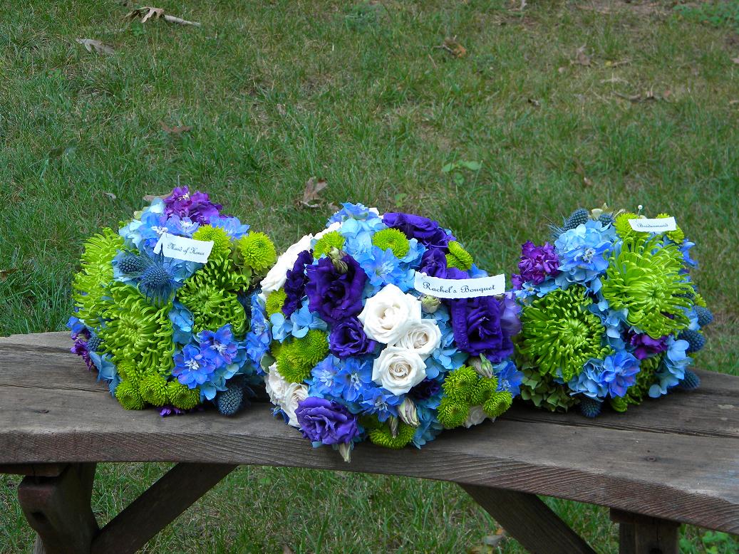 types of flowers for bouquet Blue Green and Purple Wedding | 1037 x 778