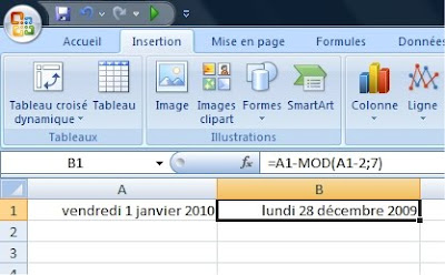 capture d'écran Excel