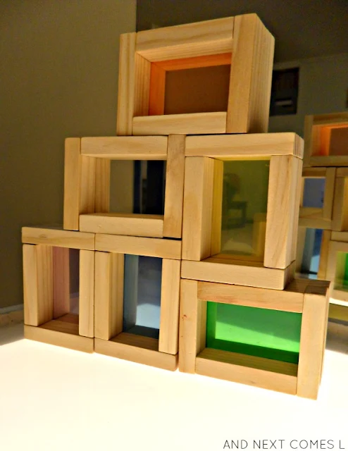 Tutorial for making DIY color blocks for light table play from And Next Comes L