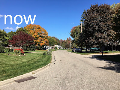 Photo of a street with the caption "now"