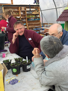 Volunteer chatting to Gardener and their carer