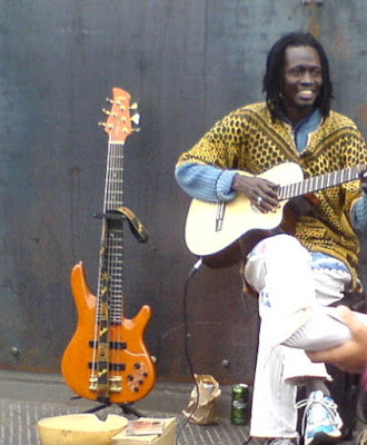 a Music artist performing at Camden Town market