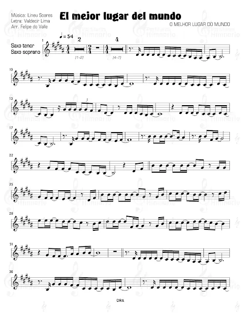 El mejor lugar del mundo | O melhor lugar do mundo | The best place in the world | Partitura gratis para saxofón tenor + soprano
