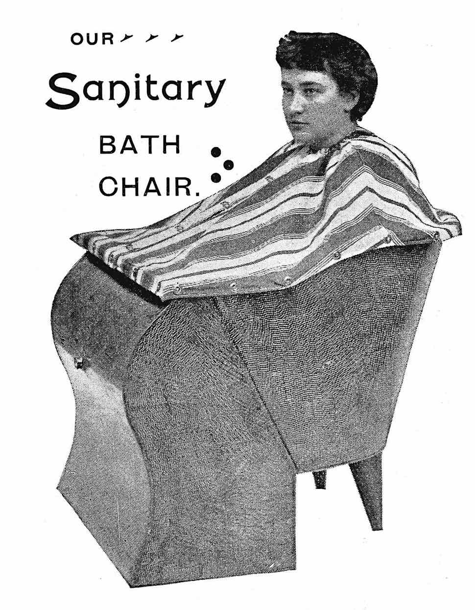 a photograph of an 1893 Sanitary Bath Chair