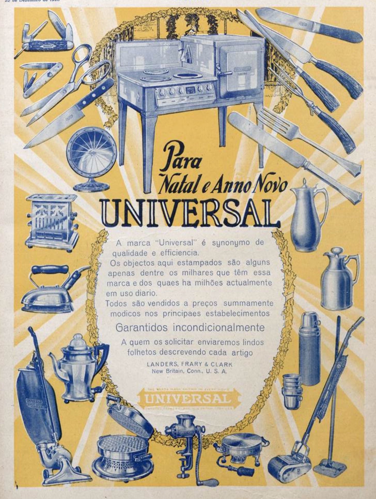 Anúncio veiculado em 1928 apresentando as utilidades do lar da marca Universal