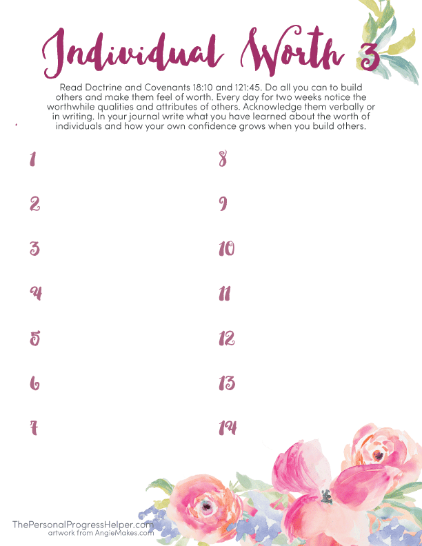 Individual Worth Experience 3 Worksheet for Valentine's Day