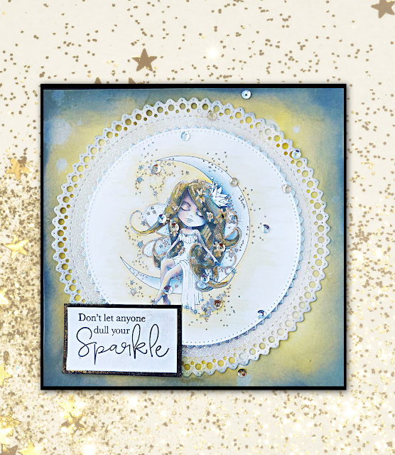 Polkadoodles Serenity Stardust Fairy handmade card by Lou Sims