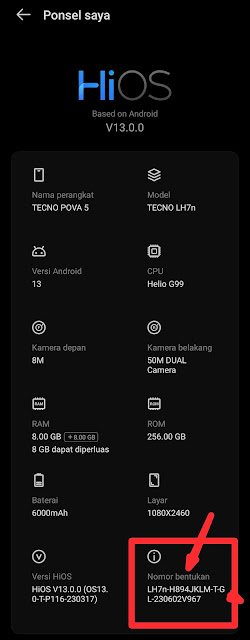 Nomor Bentukan Tecno Pova 5