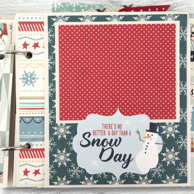 Retro Winter Fun Scrapbook Album page with snowflakes and a snowman