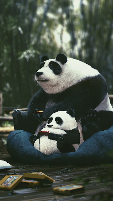 Funny Pandas Playing Video Games