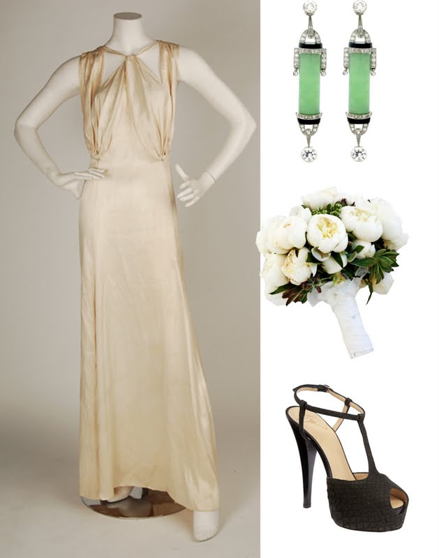 Art Deco Bride in a blush silk vintage Chanel wedding gown 