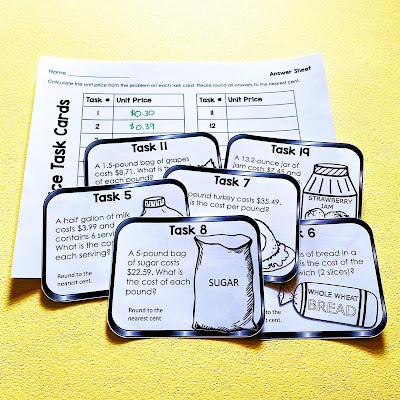 free printable unit price task cards