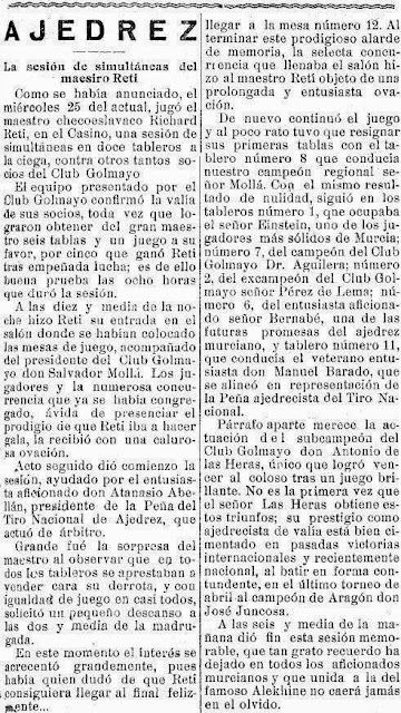 Sobre las simultáneas de Ricardo Reti, El Liberal, 29 de mayo de 1927 (1)