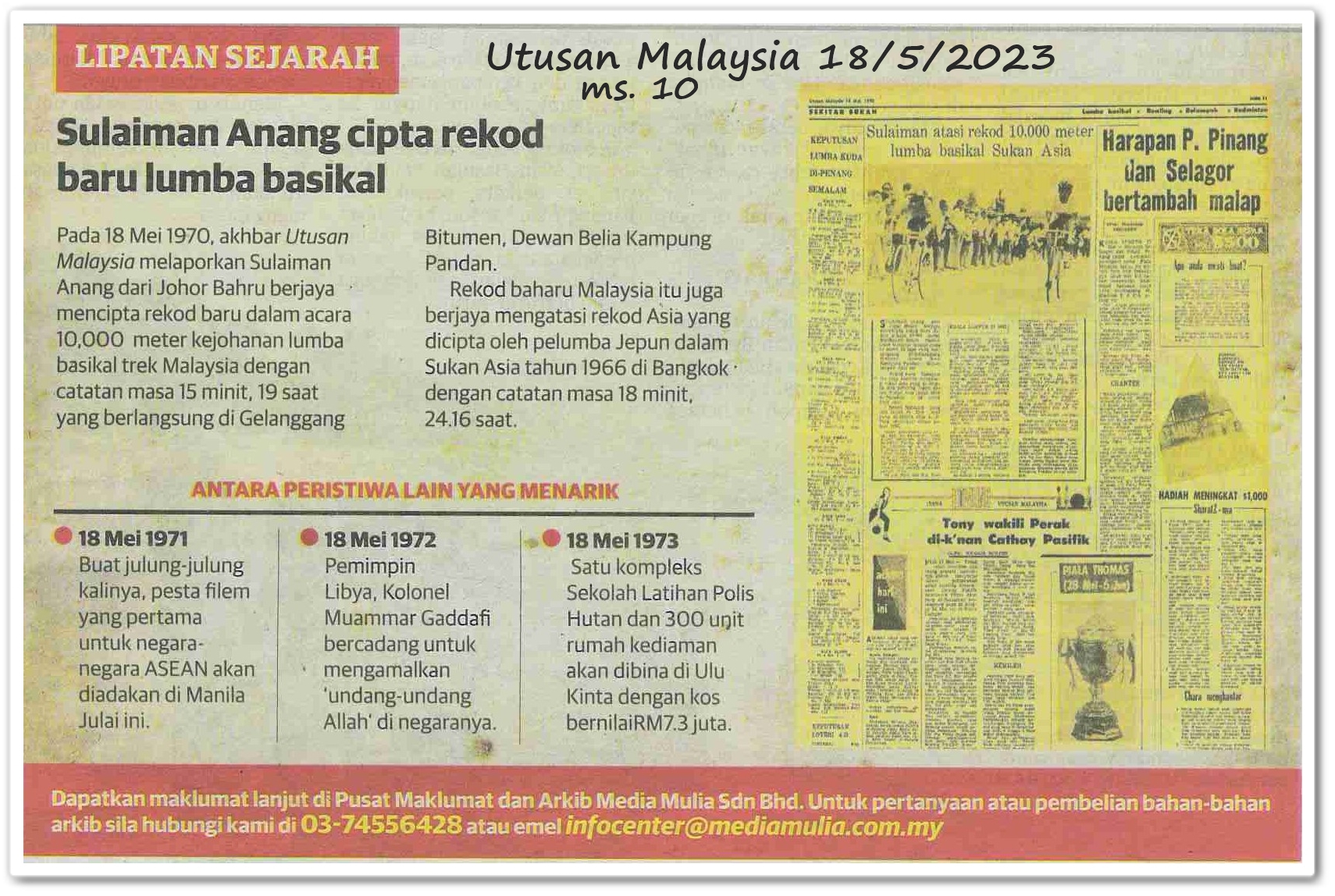 Lipatan sejarah 18 Mei - Keratan akhbar Utusan Malaysia 18 Mei 2023
