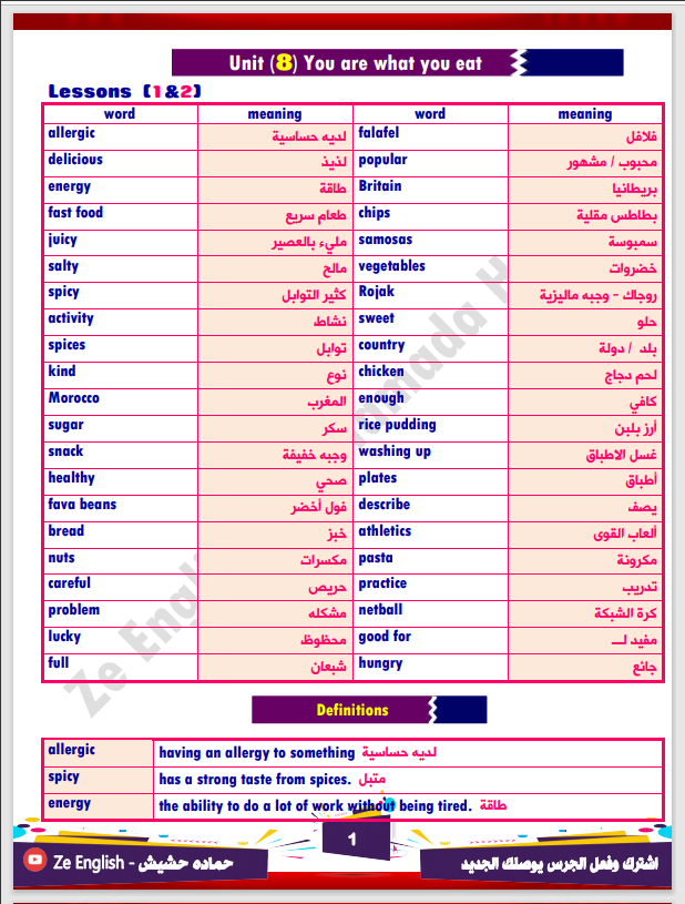 أفضل مذكرة انجليزي الصف الثانى الإعدادى الوحدة الثامنة unit 8 الترم الثاني 2021 مستر حمادة حشيش